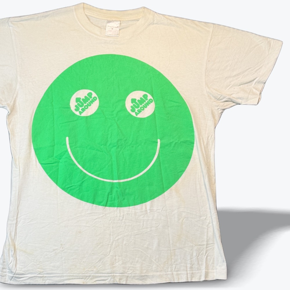 Smiley Face Graphic T-Shirt Stedman Classic Jump Around Mens Cream Green Large